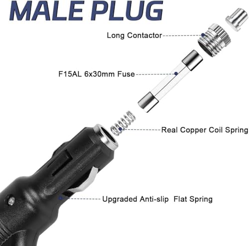 Image of 1 to 2 DC 12V /24V Cigarette Lighter Splitter, Car Power Adapter with Dual Sockets, ON Off Switch, 15cm Extension Cable, UL 15A Fuse