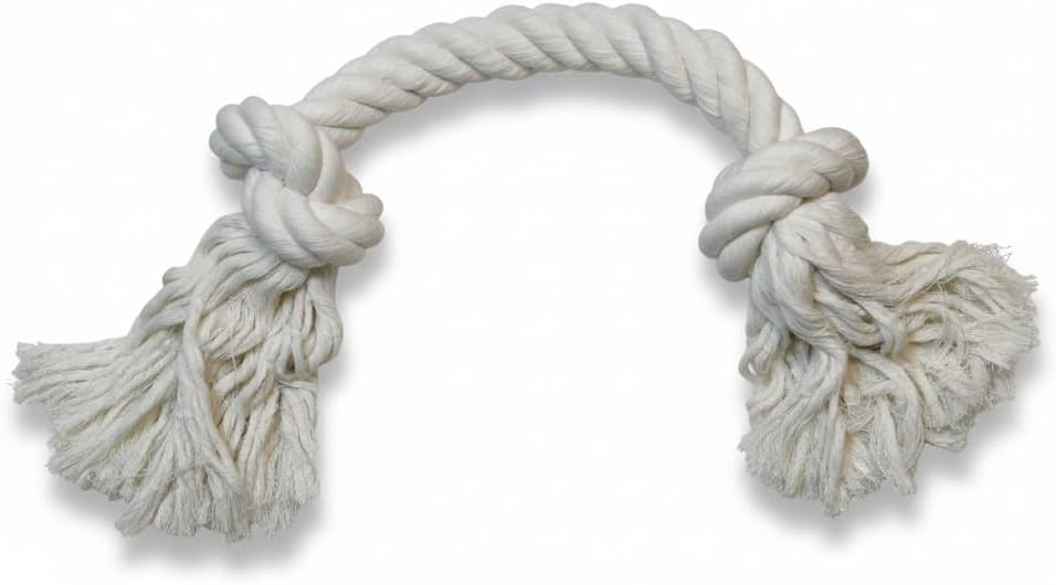 Big TUG Dog Toy. Heavy Duty Cotton Dog Toy, Made with Massive 1-1/2" Rope. White Double Knotted Tug Toy, Extra Large Size for Strong Dogs, Durable Braided Chew Rope with Frayed Ends.