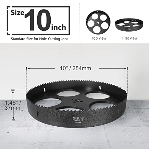 Image of 10 Inch Hole Saw with 1 /2 inch Hex Shank Quick Change Arbor, JTemgle Bi-Metal Hole Saw Heavy Duty Hole Cutting Tool for Cornhole Boards, Recessed Lights, Wood, Plastic, Drywall & Soft Metal