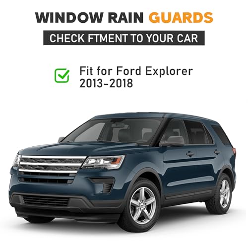 Image of Shatterproof Taped-On Window Deflectors for Ford Explorer 2013-2018 with Balck Trim, Rain Guards, Window Visors for Car, Vent Deflector, 4pcs