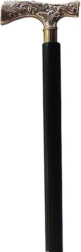 AnNafi Bastón de madera de ébano negro con mango de latón en forma de T  Bastón de madera natural tono para hombres y mujeres  Pantalla decorativa