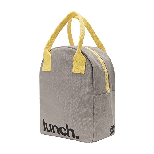 Fluf Zipper Lunch Bag | Reusable Canvas Lunch Box For Women, Men, Kids | Organic Cotton Meal Tote | (Grey Yellow) #TOP1