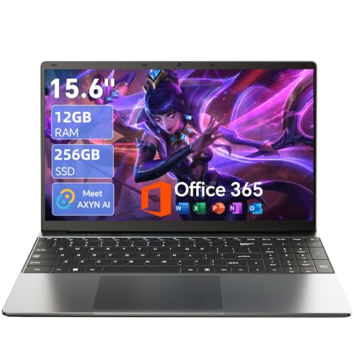 Image of 15.6'' AI Laptop with Office 365 12GB RAM 256GB SSD Win 11 Laptops | 7000mAh Battery, IPS FHD, 180Viewing, Quad-Core Processor, Type-C, WiFi5, Portable Thin Business Student Laptops, Dark Gray