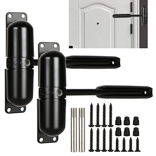 2PCS Automatic Door Closer Safety Spring Door Closers, Adjustable Closing Door Hinge for Convert Hinged Doors to Self-Closing, Black Door Closer Auto for Residential, Commercial