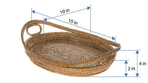 Kouboo La Jolla Oval Rattan Tray With Looped Handles, Honey Brown, Small #TOP3