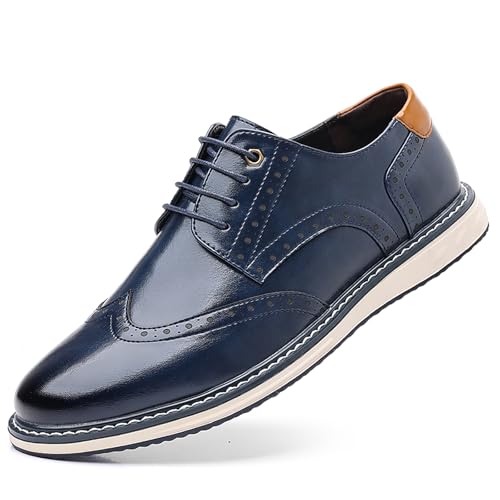 Mens Classic Wingtip Lace Up Dress Oxfords Retro Round Head Brogue Comfortable Derby Business Formal Shoesfor Office Wedding Casual