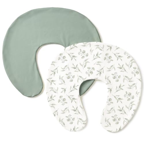 Konssy 2 Pack Nursing Pillow Covers Stretchy and Soft Nursing Cover for Breastfeeding Pillows Pillow Slipcover for Baby Girls Boys Newborn (Green Green Leaves)