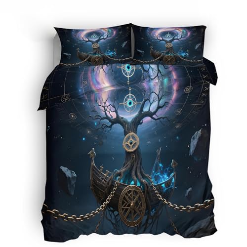 Ropa de Cama para niñas 150x200cm Cadena De Tótem De árbol De Barco Ropa de Cama Flannel Funda Estampada Doble Cara en Microfibra, Transpirable, con Cierre Oculto y Resistente al Uso