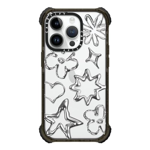 CASETiFY �E���g�� �C���p�N�g iPhone 14 Pro �P�[�X [MIL�K�i���� (5x MIL-STD-810G) / 3.5m����̗����������N���A] - Chrome Doodles - �N���A�u���b�N