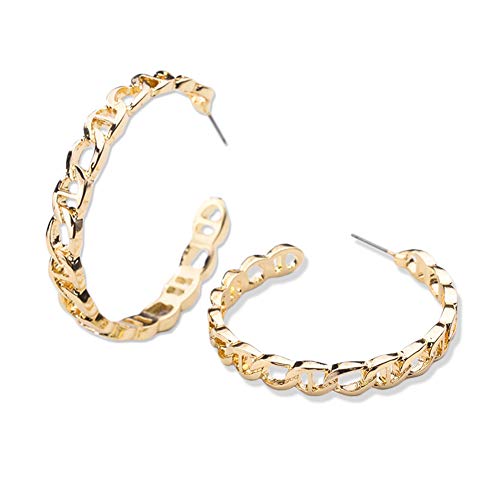 14k Gold Hoop Earrings For Women - Personalized Chain Link Hoop Earrings, Hypoallergenic Gold and Silver Plated Oval Loop Earrings