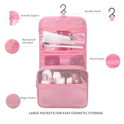 Image of Lcsmaokin Large Capacity Toiletry Bag Travel Bag with Hanging Hook for Men and Women Waterproof Travel Cosmetic Bag Bathroom Storage Bag for Brushes Set, Full-Sized Shampoo, Toiletries, Accessories,