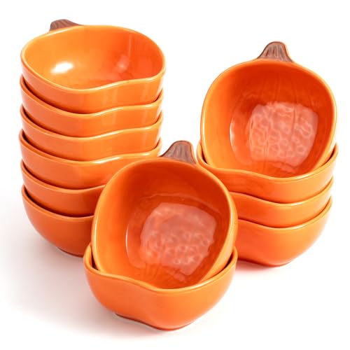 EIDIND 12 Pack Ceramic Pumpkin Bowls, 6 oz Small Fall