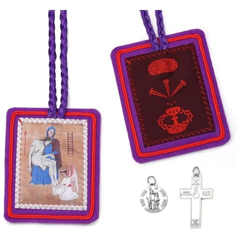 Escapularios Catolicos,Purple Scapular Catholic Marie Julie Jahenny of Benediction with Protection Cross of Forgiveness and Medal of Our Mother of Good Guard,Catholic Scapular Morado Catolico Cover