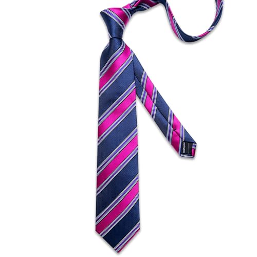 Image of DiBanGu Striped Tie Set for Men Silk Woven Plaid Necktie and Pocket Square Cufflinks Business Wedding