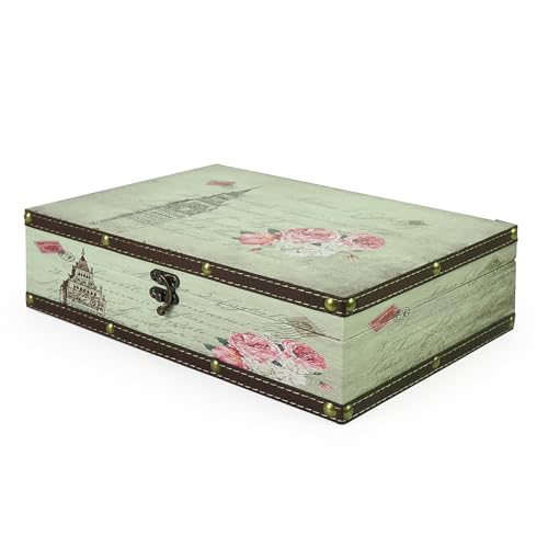 DreamsEden Caixa de armazenamento decorativa de madeira, caixa de tesouro vintage, recipiente de papel, estojo de lembrança para presentes, decorações de casa