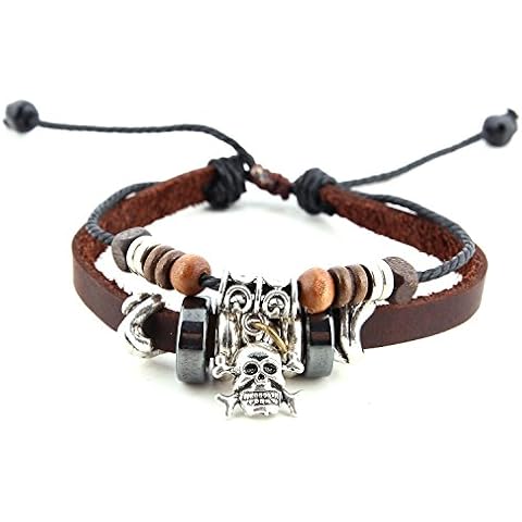 Morella Lady Bracelet Leather with Rings Beads and Skull Pendant Cover