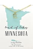 Lucky Feather Minnesota Shaped State Necklace, 14K Gold-Dipped Pendant on Adjustable 16”-18” Chain