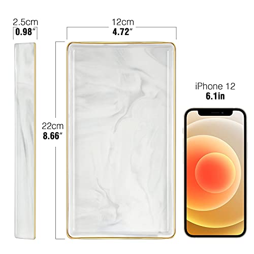 Luxspire Bathroom Vanity Tray, Marble Ceramic Decorative Tray Jewelry Counter Storage Organizer, Gold Edged Dresser Kitchen Sink Tray For Perfume Candle Holder Bathroom Accessories -S- Marble White #TOP2