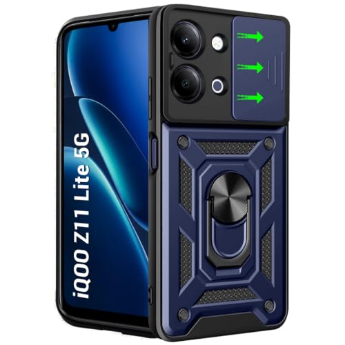 Image of TheGiftKart Tough Armor Bumper Back Cover Case for iQOO Z11 Lite 5G | Sliding Camera Cover, Kickstand & Ring Holder | 360 Degree Protection Back Cover Case for iQOO Z11 Lite 5G (PC & TPU, Blue)