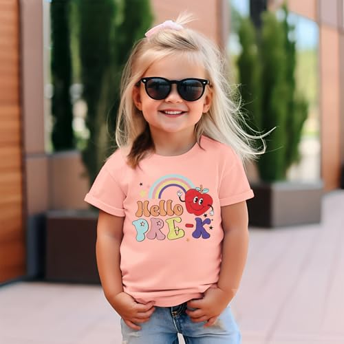 Hello Pre K Shirts for Toddler Girls First Day of Pre-K T-Shirt Apple Rainbow Back to School Outfit School Tee Tops3