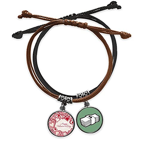 Pulsera de corazones rojos con cuerda de mano y cuero: pulsera dinero estilo San Valentín