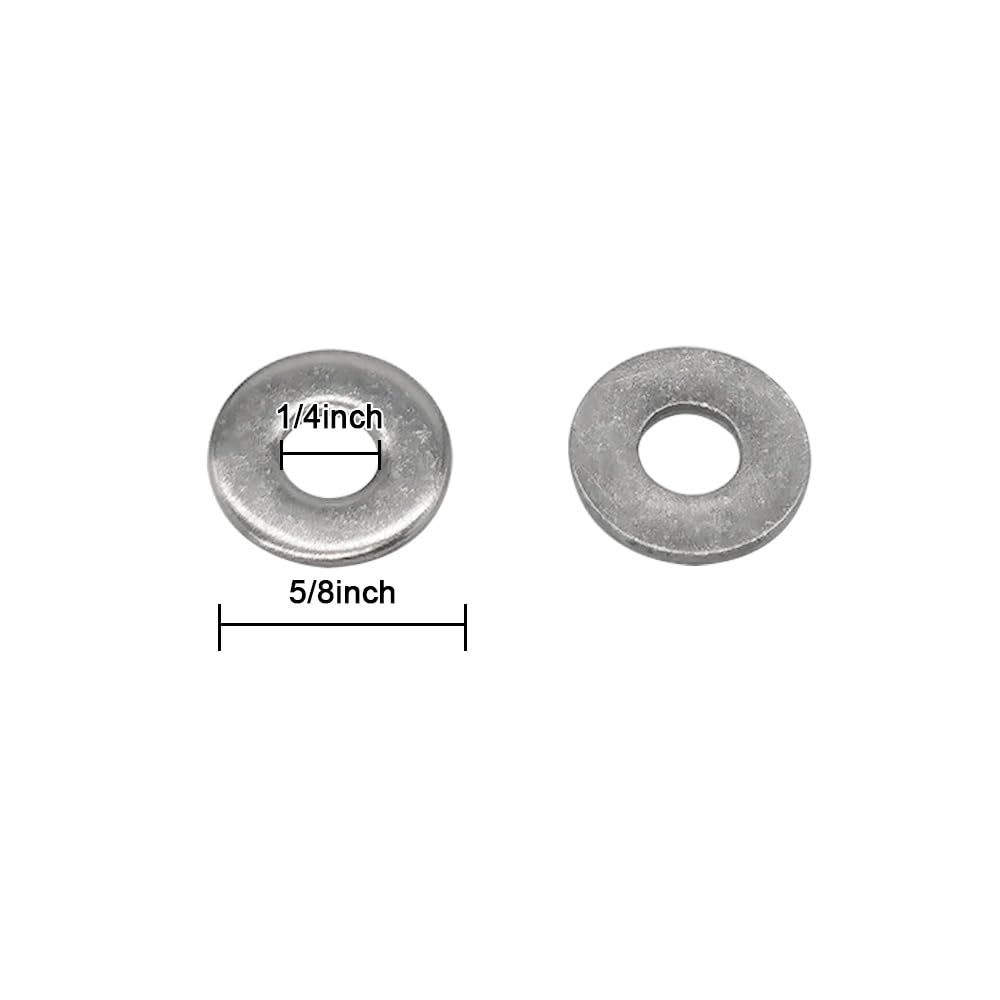 1/4" Stainless Flat Washer, 5/8" Outside Diameter, 18-8(304) Stainless Steel Washers Flat Washer 100 Pack (100, 1/4''x5/8'')