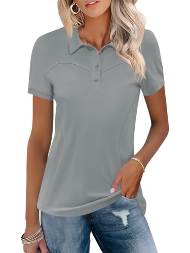 Image of TFSDOD Womens Golf Polo Shirts Collared Short Sleeve T Shirt Lightweight Moisture Wicking Polo Casual 3 Buttons Outfits
