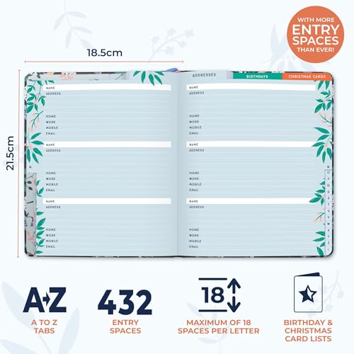 Boxclever Press Large Address Book with 432 Spaces. Address Books with Alphabet Index Hardback, Birthday & Christmas Card Sections, Address Labels & Pocket. Address and Birthday Book - 21.5 x 18.5cm