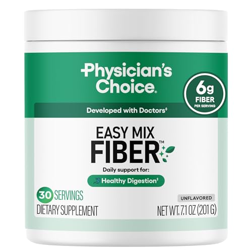 Physician's CHOICE Easy Mix Fiber for GLP-1 Support - No Grit & Sugar Free - Daily Prebiotic Soluble Fiber Powder Supplement - Digestive Health & Regularity - for Women and Men - Unflavored - 7.1oz