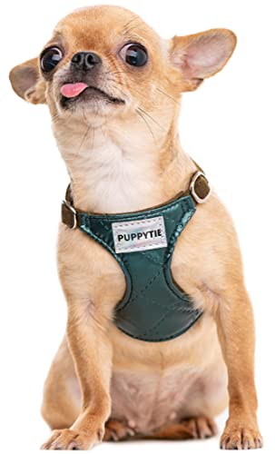 Puppytie No Pull xs Dog Harness with Multifunction Dog Leash,Soft Adjustable No Choke Escape Proof Pet Harness Vest,Glossy Dark Green,XS