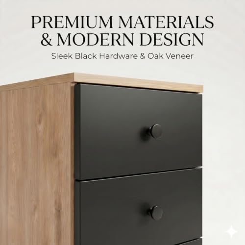 Image of FFO Wooden Filing Cabinet with 3 Drawers, Office File Storage Cabinet, Compact Document Organizer for Home Office, Study Room & Bedroom, Oak & Black (DIY).