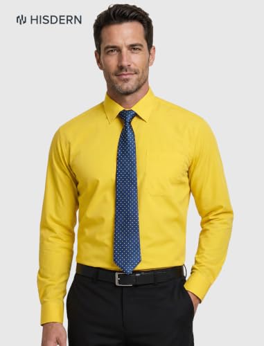 Image of HISDERN Mens Dress Shirt with Tie Pocket Square Set Classic Button Down Shirt Matching Tie Long Sleeve Shirts