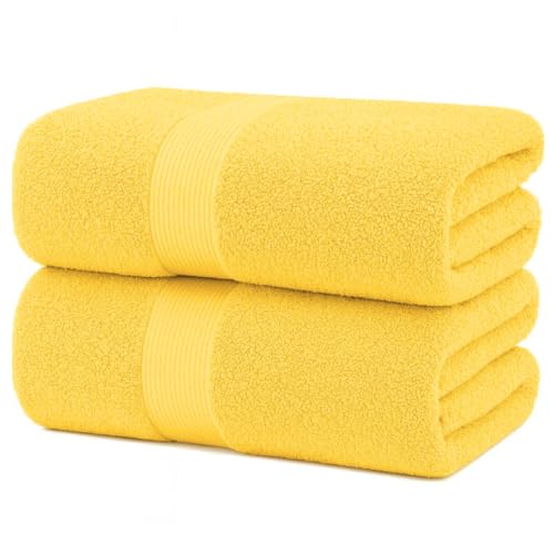 Diamond Tex Premium Extra Large Bath Sheet (90x180 cm–600 GSM) 100% Egyptian Cotton towels bath sheet, Ultra Soft jumbo bath sheets towels extra large Quick Dry big towels (1 Pack, Yellow)