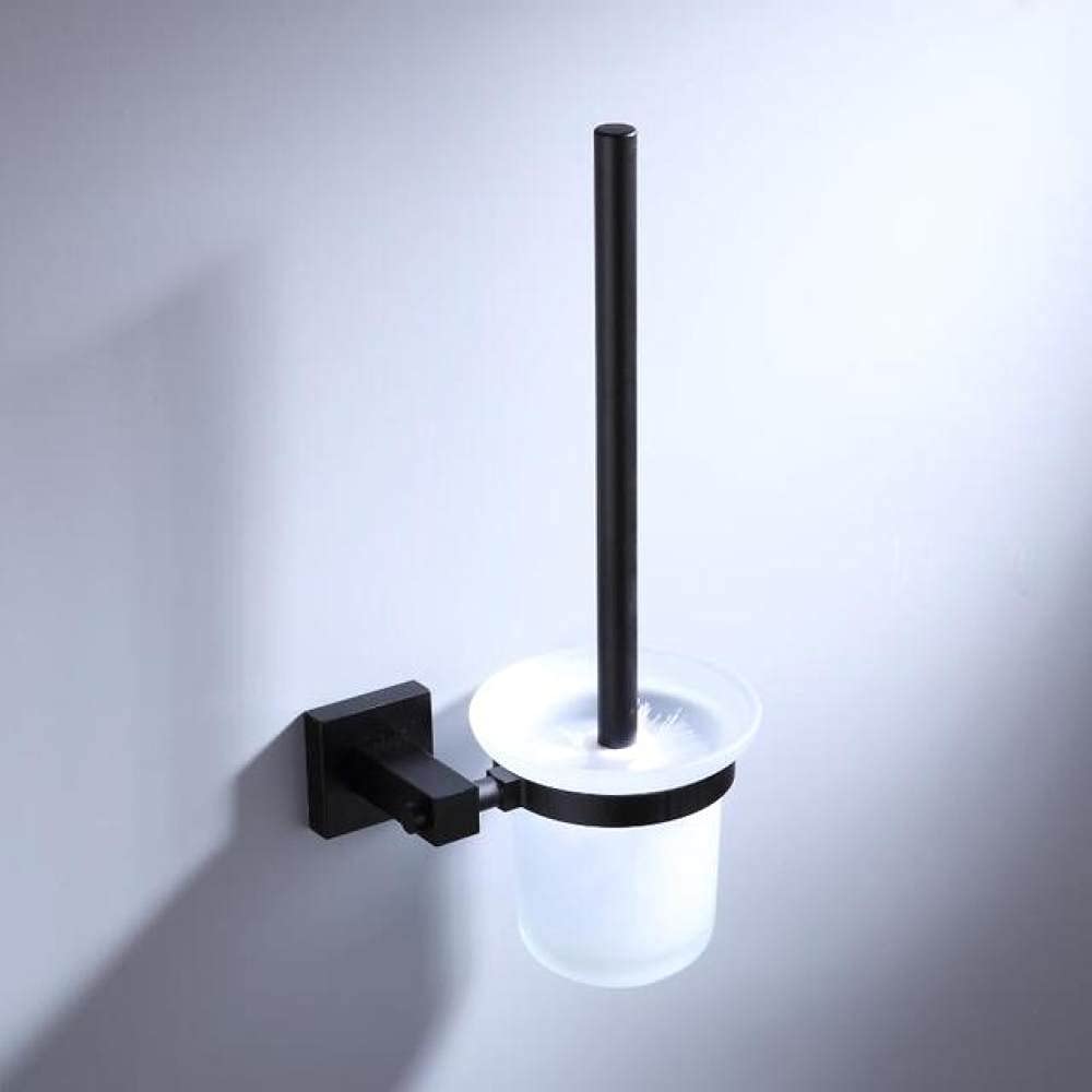 Étagère et brosse de toilette en aluminium noir pour salle de bain
