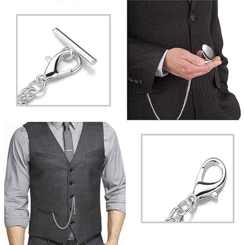 Kiuiom Pocket Watch Chain,Taschenuhrenkette,Uhr Kette Link,Weste Kette,Klassisch Taschenuhr Zubehör,Uhrenkette Mit Karabinerverschluss,Für Kleidung Handtasche Silber