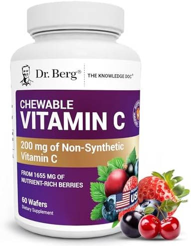 Dr. Berg Chewable Vitamin C Complex – Made with Organic, Non-GMO Berries – 60 Delicious Wafers