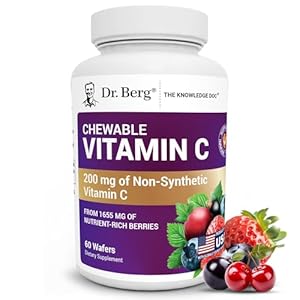 Dr. Berg Chewable Vitamin C Complex – Made with Organic, Non-GMO Berries – 60 Delicious Wafers