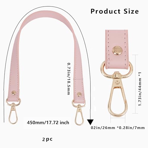 Image of GORGECRAFT 2Pcs Leather Purse Handle 47cm Long Leather Bag Strap Replacement 18.5mm Wide Pink Short Shoulder Bag Straps with Golden Swivel Clasps for Underarm Bag Handbag Tote Satchel Purse Making