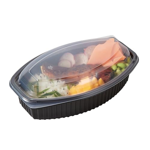 Image of Restaurantware-Chef 101 32 Ounce Meal Prep Containers, 50 Microwavable To Go Containers With Lids - Disposable, Freezable, Black Plastic Oval Food Containers, Pack Hot And Cold Food, For Takeaway