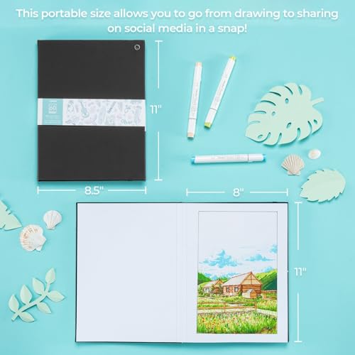 Image of Ohuhu Double-Sided Marker Pad Art Sketchbook Bleedproof - 8.5 inchx11 inch Large Paper Size - 90 LB /150 GSM Smooth Drawing Paper - 60 Sheets /120 Pages - Hardcover Sketching Book for Alcohol Markers Paints