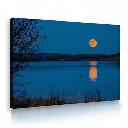 Toile pleine lune océan 40x60 cm pour une décoration murale bleue chic