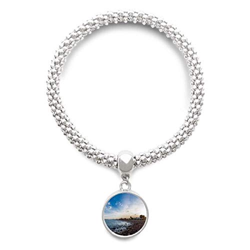 Bracelet chaîne Ocean Beach avec pendentif rond robuste argenté femme