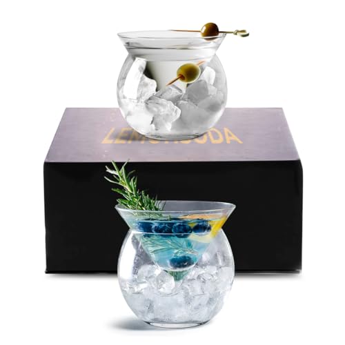 LEMONSODA Stemless Martini Glasses with Chiller - Elegant Cocktail Glass