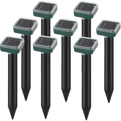 Mole Repellent for Lawns 8 Pack, Solar Powered Mole Repeller Ultrasonic Gopher Repellent, Outdoor Waterproof Vole Vibration Stakes,Sonic Gopher Deterrent Yard for Rodent Groundhog Snake Chipmunk