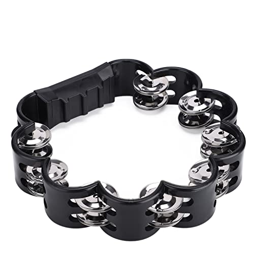 Facmogu 2 Pack Double Row Hand Held Percussion Tambourine With Jingles, Handheld Tambourine Percussion Instrument, Musical Rhythm Handheld Tambourine Joyful Party Concerts - Black #TOP2