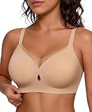 Popilush Push Up Bras for Women Wireless Seamless Full Coverage Tshirt Jelly Bra No Underwire Supportive Mesh Bralette Nude