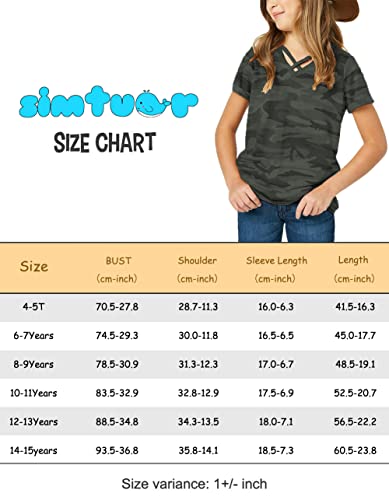 Girls Camouflage Short Sleeve T-Shirts V Neck Criss Cross Casual Cute Tops Sweat Blouse Size 8-9Years #TOP4