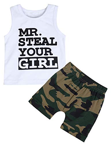 Toddler Baby Infant Boy Clothes Mr Steal Your Girl Vest +Camouflage Shorts Outfit