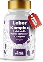 Leber Komplex Hochdosiert - 200 Kapseln - 8-in-1 Leber Kur mit Mariendistel, Artischocke, Löwenzahn, Cholin, Folsäure & Vitamin B12 - Vegan & produziert in Deutschland - Laborgeprüft
