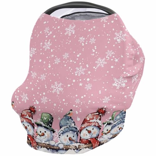 Nursing Cover for Breastfeeding Scarf, Christmas Snowman Snowflake Pink Baby Car Covers Super Soft Multi Use for Canopy Shopping Cart Cover Blanket Stroller Cover